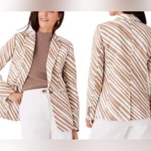 Ann Taylor Striped Tan and White Women's Blazer size 8